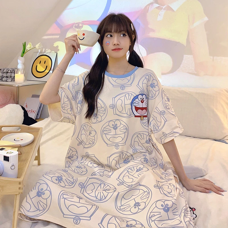 Summer Women Pajamas Night Dress Women's Sweet Cartoon Lovely Doraemon Loose Nightshirt Femme Household Clothes Nightdress
Summer Women Pajamas Night Dress Women's Sweet Cartoon Lovely Doraemon Loose Nightshirt Femme Household Clothes Nightdress