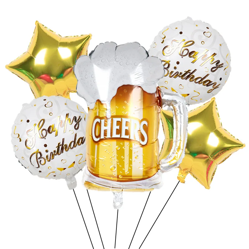 

6pcs/lot Beer Cup Foil Balloons Happy Birthday Party Decorations Adult Balls Cheering Cup Champagne Whiskey Bottle Air Globos