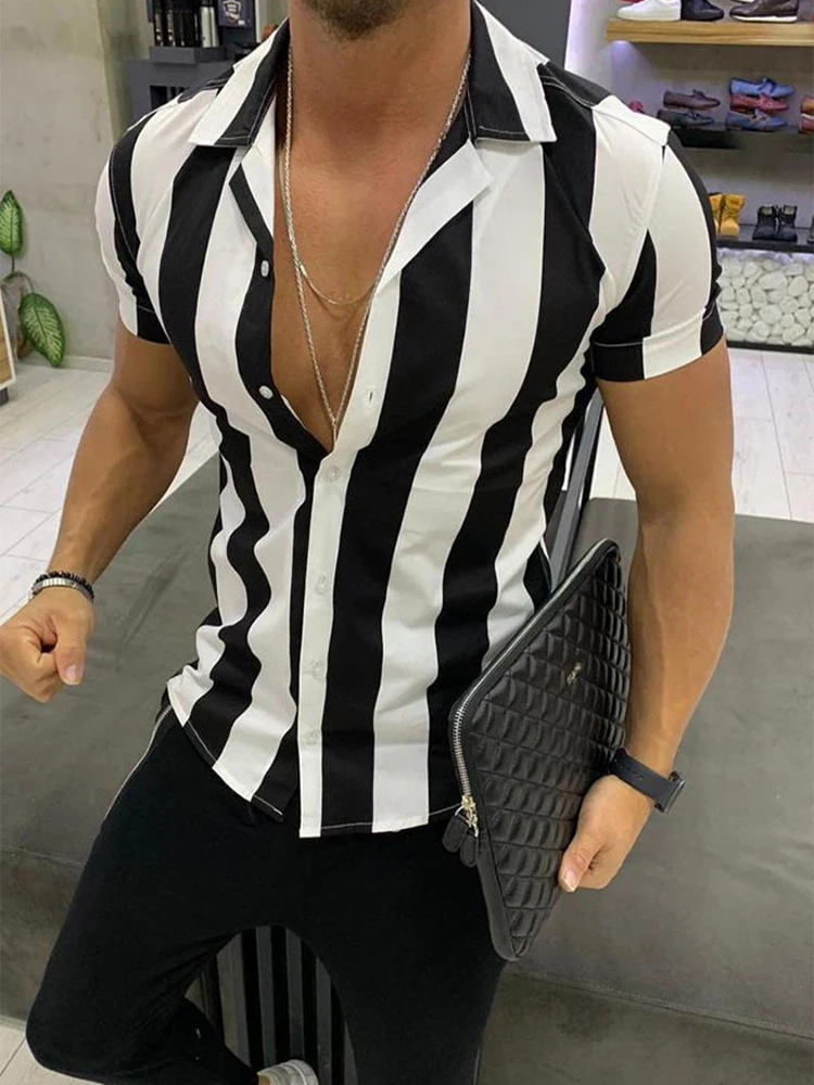 Мужская однобортная рубашка в полоску, Повседневная рубашка с отложным воротником, кардиган с коротким рукавом, весна-лето 2022
Мужская однобортная рубашка в полоску, Повседневная рубашка с отложным воротником, кардиган с коротким рукавом, весна-лето 2022