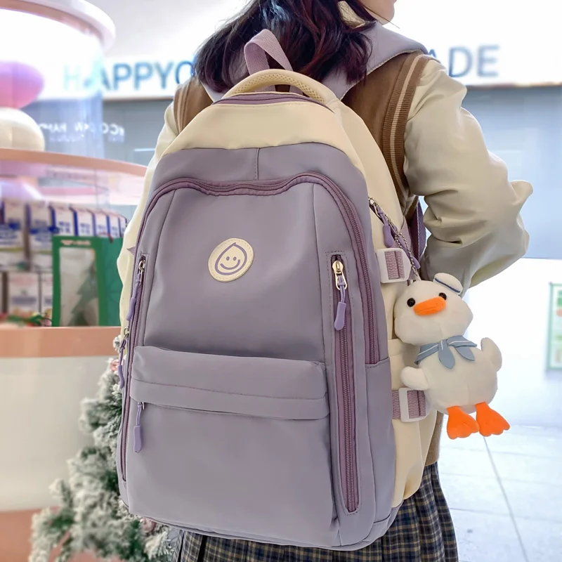 

Водонепроницаемый нейлоновый женский рюкзак Kawaii с несколькими карманами, женский рюкзак для ноутбука, Удобная дорожная сумка для колледжа, трендовая школьная сумка в стиле преппи для девушек