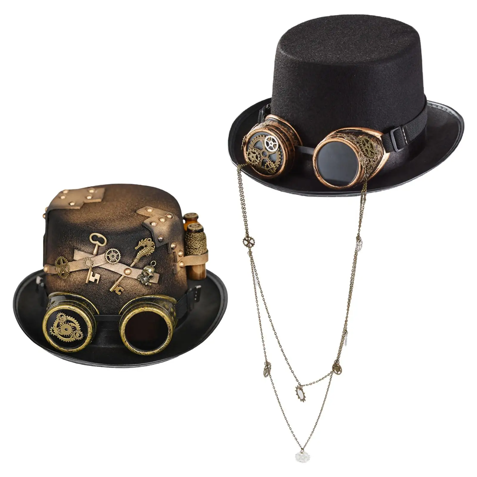 Vintage 2Pcs Gothic Steampunk Top Hat with Goggles, Gift Detachable Goggle for Men Women
Vintage 2Pcs Gothic Steampunk Top Hat with Goggles, Gift Detachable Goggle for Men Women