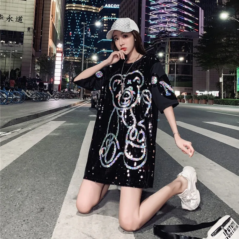Funny Bear Printed Women Sequins Short-sleeved T-shirt Women's Streetwear Loose Casual All-match T-shirt Streetwear Women Top
Funny Bear Printed Women Sequins Short-sleeved T-shirt Women's Streetwear Loose Casual All-match T-shirt Streetwear Women Top