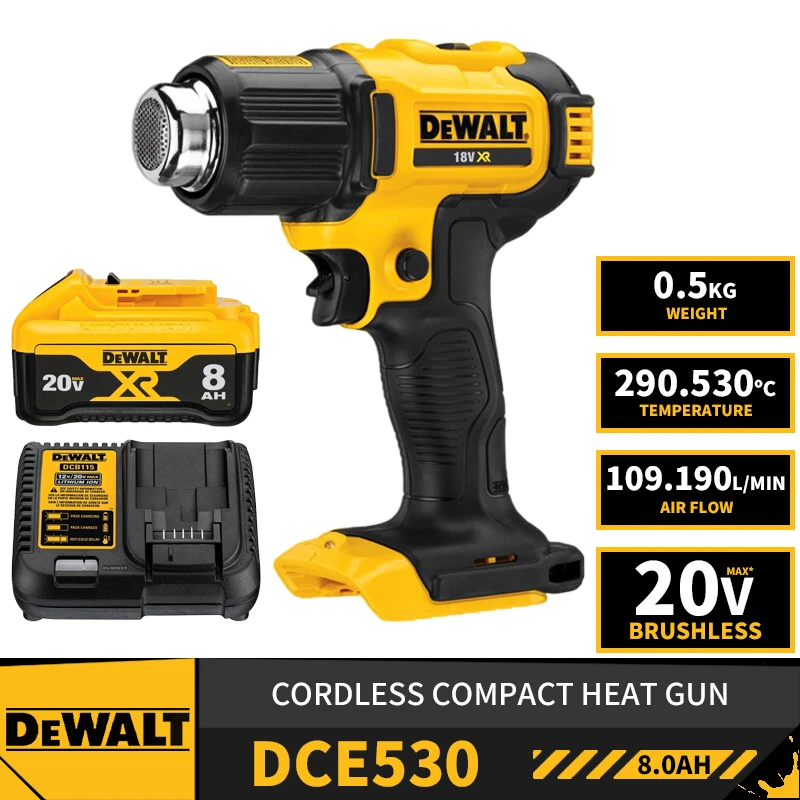 DEWALT DCE530 Cordless Heat Gun Heat Shrink Wrapping Lithium Battery Tools 20V Air Gun With Battery Charger 
DEWALT DCE530 Cordless Heat Gun Heat Shrink Wrapping Lithium Battery Tools 20V Air Gun With Battery Charger