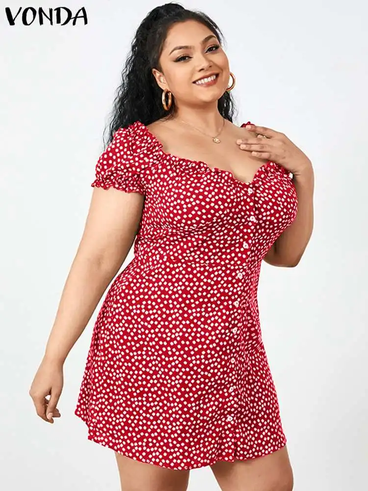 VONDA 2022 Overszied Women Dress Summer Cocktail Party Mini Vestidos Sexy Short Sleeve Button Polka Dot Print Sundress 
VONDA 2022 Overszied Women Dress Summer Cocktail Party Mini Vestidos Sexy Short Sleeve Button Polka Dot Print Sundress