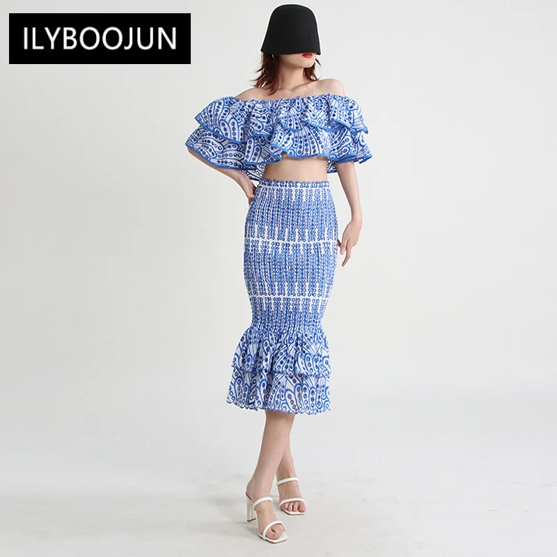 women sets clothes outfit summer party ruffled Puff sleeve Top + Blue and White Porcelain Print mermaid Skirts two Pieces Set
women sets clothes outfit summer party ruffled Puff sleeve Top + Blue and White Porcelain Print mermaid Skirts two Pieces Set