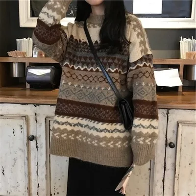 Vintage Sweaters Women Pullover Winter Striped Jumpers Korean Style Loose Pullover Knitwear Casual Loose Sweater Pull Femme
Vintage Sweaters Women Pullover Winter Striped Jumpers Korean Style Loose Pullover Knitwear Casual Loose Sweater Pull Femme