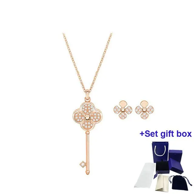 S Rose Gold Four Leaf Clover Necklace Stud Earrings Set Classic Fashion Silver Jewelry Women Necklace Tips Temperament
S Rose Gold Four Leaf Clover Necklace Stud Earrings Set Classic Fashion Silver Jewelry Women Necklace Tips Temperament