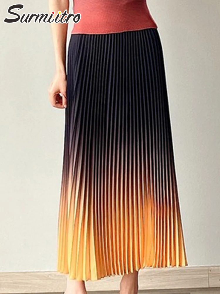 SURMIITRO 2022 Summer Korean Fashion Black Yellow Gradient Women Aesthetic Midi Long High Waist A Line Pleated Skirt Female
SURMIITRO 2022 Summer Korean Fashion Black Yellow Gradient Women Aesthetic Midi Long High Waist A Line Pleated Skirt Female