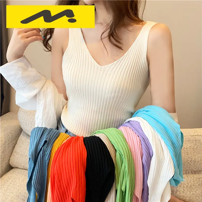 V-neck Knitted Ice Silk Sleeveless Top Thin Vest Knit Sweater Women Sexy Slim Camisole Female Women Clothing Spring Summer Fall
V-neck Knitted Ice Silk Sleeveless Top Thin Vest Knit Sweater Women Sexy Slim Camisole Female Women Clothing Spring Summer Fall