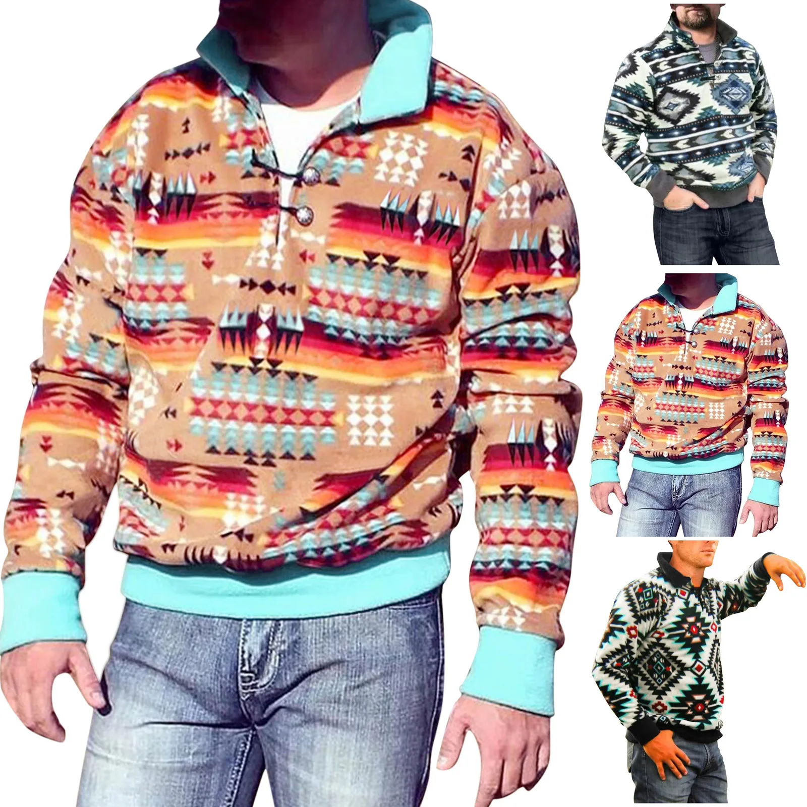 Men's Casual Sweatshirt Blouse Geometric Print Blouse Long Sleeve Turn-Down Collar Retro Autumn Spring patchwork Loose fit
Men's Casual Sweatshirt Blouse Geometric Print Blouse Long Sleeve Turn-Down Collar Retro Autumn Spring patchwork Loose fit