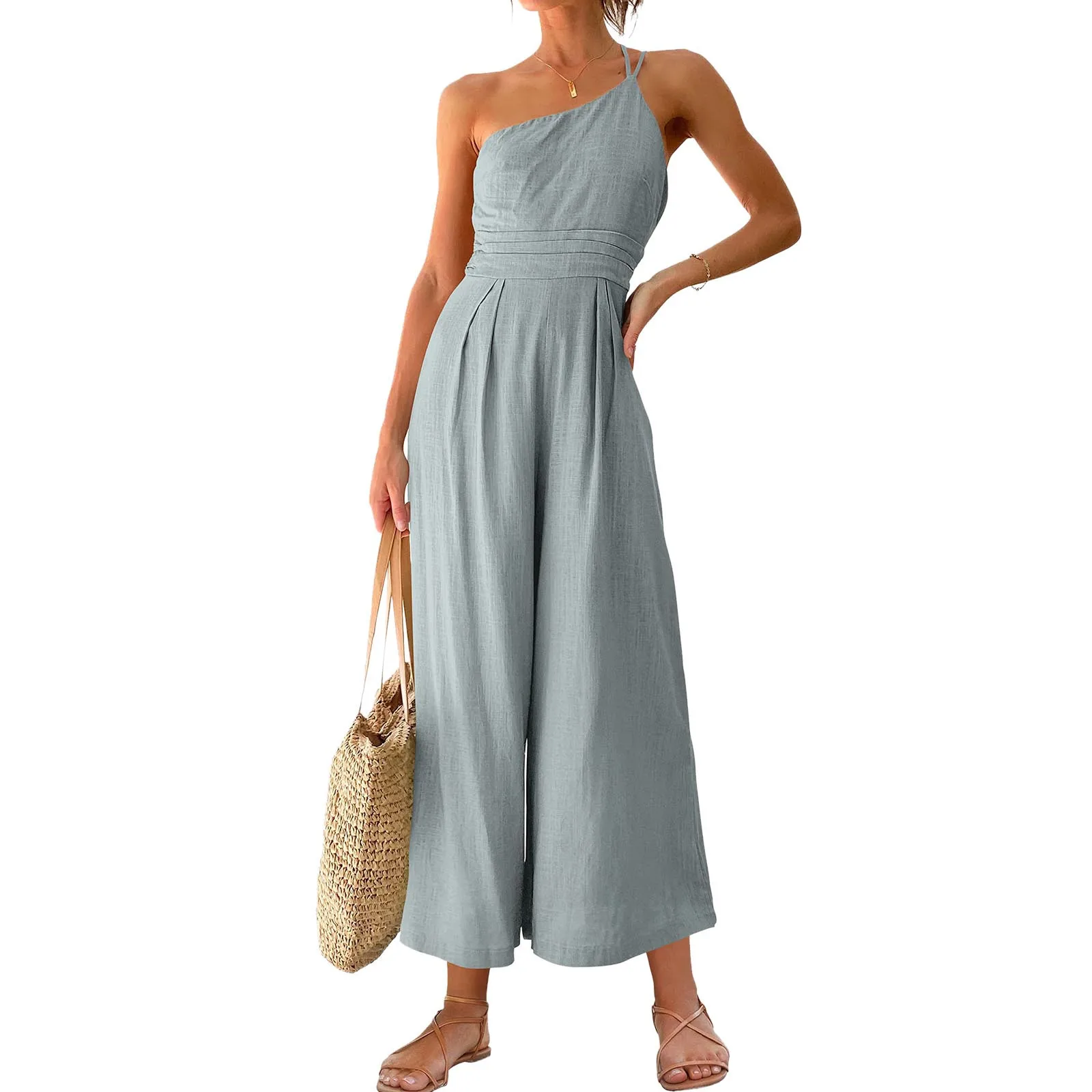 Women Summer Straps One Shoulder Dressy Casual Wide Leg High Waist Jumpsuit Romper With Pockets Combinaison Femme
Women Summer Straps One Shoulder Dressy Casual Wide Leg High Waist Jumpsuit Romper With Pockets Combinaison Femme