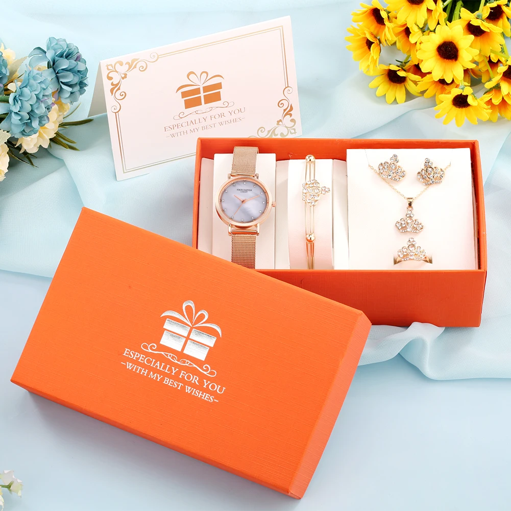 Bracelet Wrist Watches for Women Minimalist Mesh Belt Quartz Watch Earrings Necklace Ring Fahsion Luxury Gift Set for Girlfriend
Bracelet Wrist Watches for Women Minimalist Mesh Belt Quartz Watch Earrings Necklace Ring Fahsion Luxury Gift Set for Girlfriend