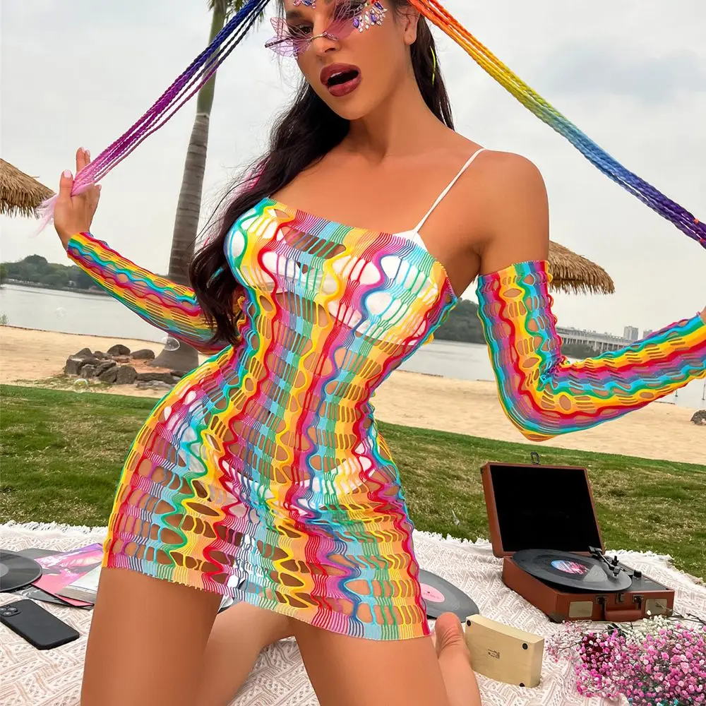 Women Beach Wear Bikini Cover Ups Rainbow Hollow Out Mesh Dress Transparent Fishnet Tops Swimsuit Summer Outfits Party Bodysuit
Women Beach Wear Bikini Cover Ups Rainbow Hollow Out Mesh Dress Transparent Fishnet Tops Swimsuit Summer Outfits Party Bodysuit