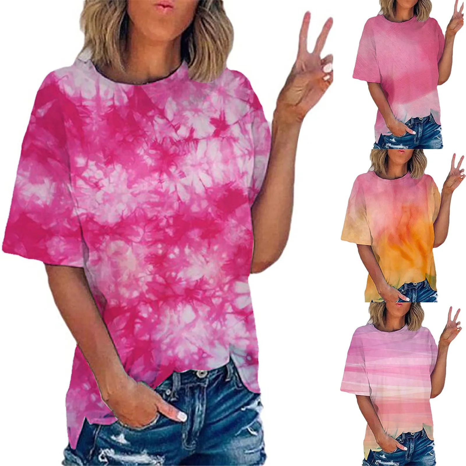 Ladies 2023 Summer New Gradient Tie Dye Printing Trend Women's Short Sleeves Top Women
Ladies 2023 Summer New Gradient Tie Dye Printing Trend Women's Short Sleeves Top Women