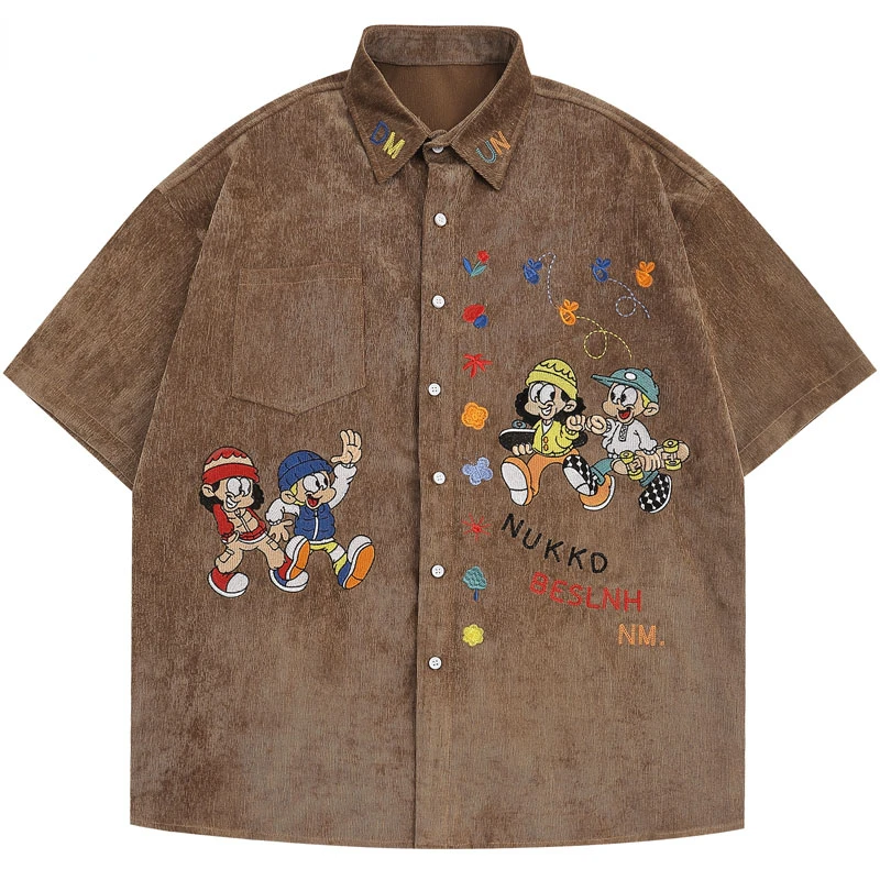 Men Corduroy Shirts Y2K Harajuku Embroidery Cartoon Short Sleeve Summer Shirts Hip Hop Fashion Loose Button Up Streetwear Shirt
Men Corduroy Shirts Y2K Harajuku Embroidery Cartoon Short Sleeve Summer Shirts Hip Hop Fashion Loose Button Up Streetwear Shirt