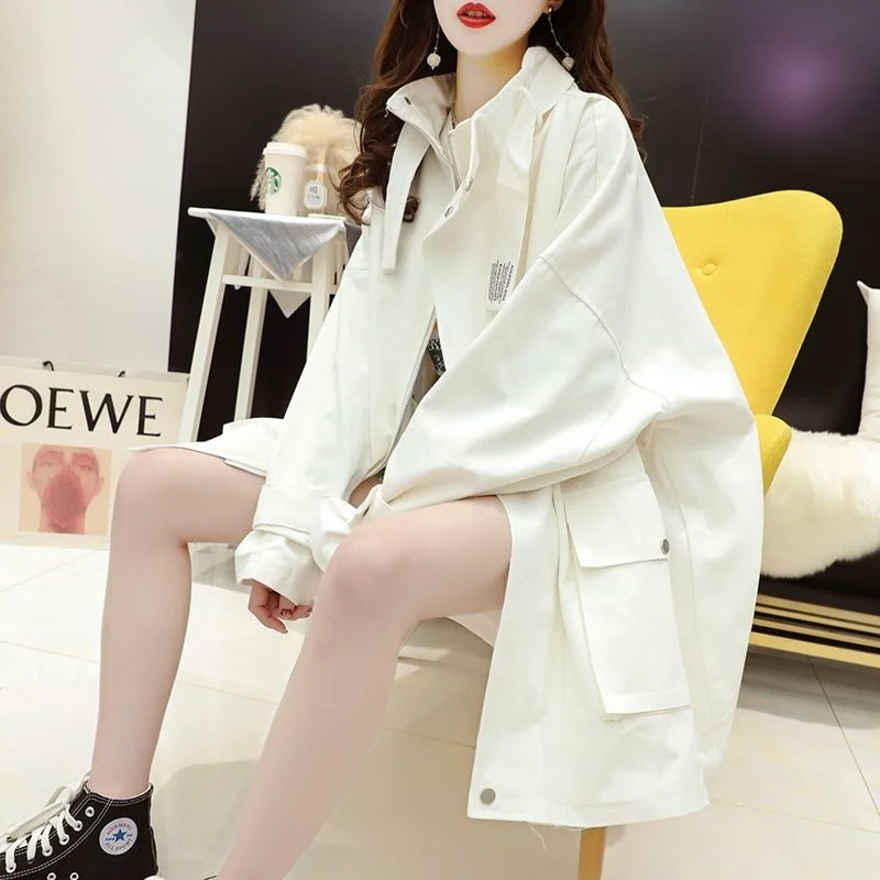 Spring Autumn loose Casual White Windbreaker Women Long Sleeve Drawstring Zipper Jacket
Spring Autumn loose Casual White Windbreaker Women Long Sleeve Drawstring Zipper Jacket