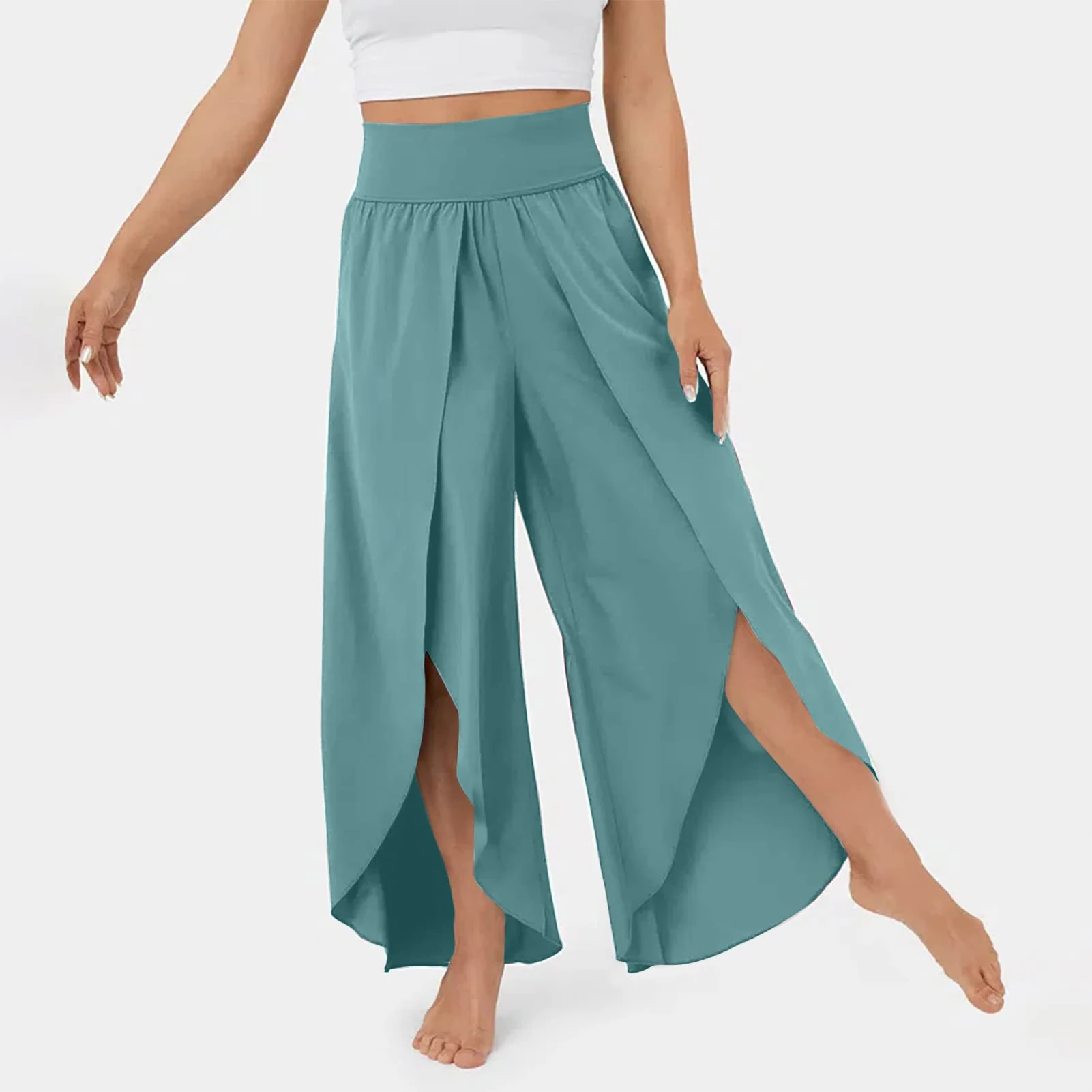 

Ladies Palazzo Pants Solid Color Women Lightweight Pants Wide Leg Casual Style Loose Fit Elastic Waisted Vacation Suit