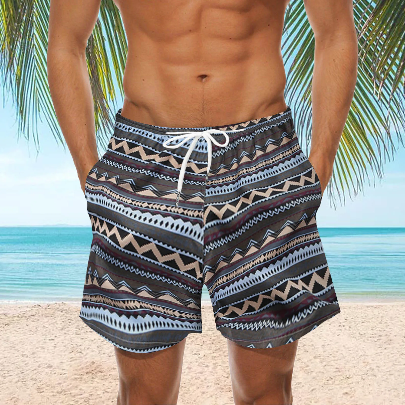 

Geometric Pattern Quick Dry Summer Mens Siwmwear Beach Board Shorts Briefs For Man Swim Trunks Surfing Swimming Shorts Beachwear