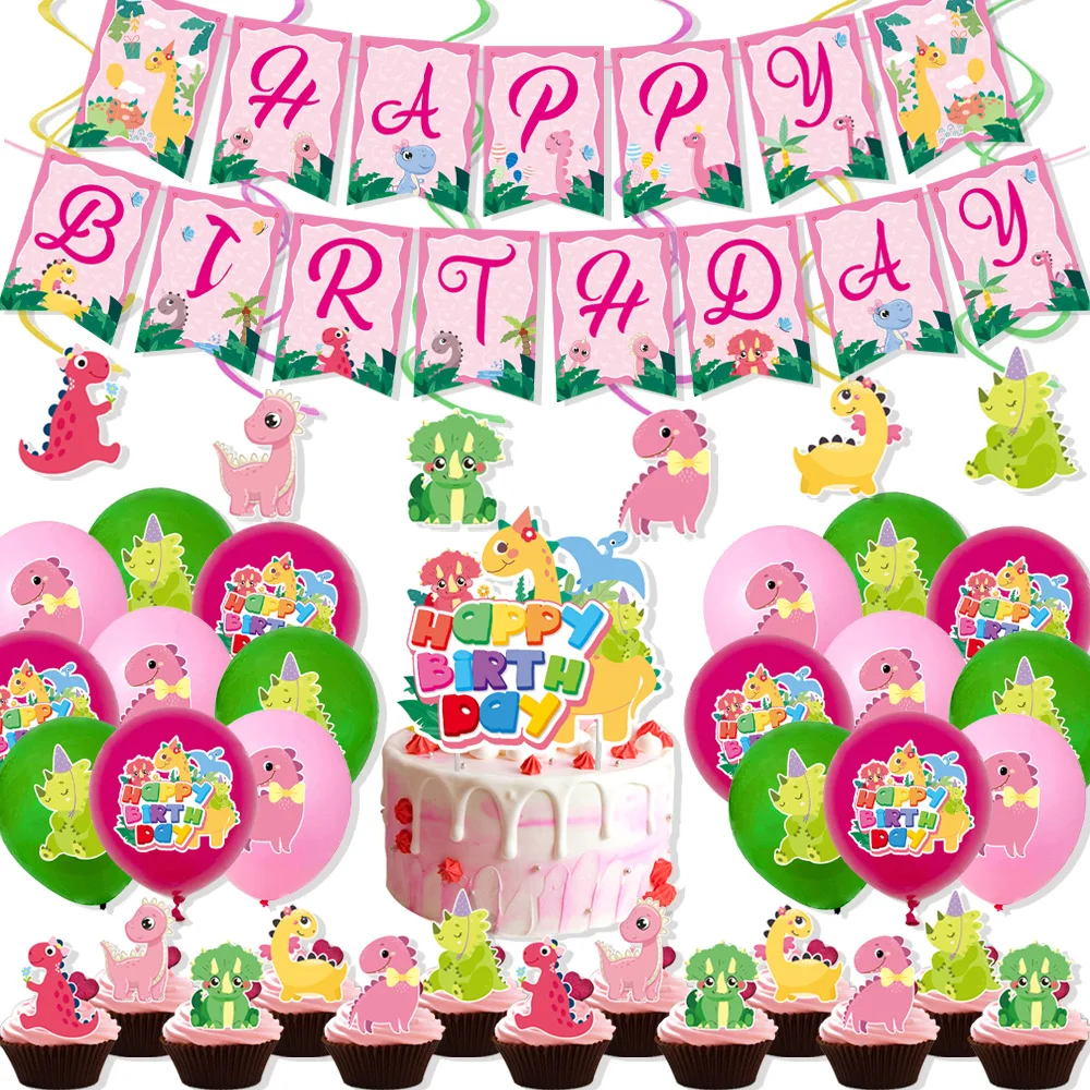 Pink Dinosaur Theme Jungle Birthday Party Decoration Banner Spiral Cake Insert Air Ball Set Girl Arrangement Supplies
Pink Dinosaur Theme Jungle Birthday Party Decoration Banner Spiral Cake Insert Air Ball Set Girl Arrangement Supplies