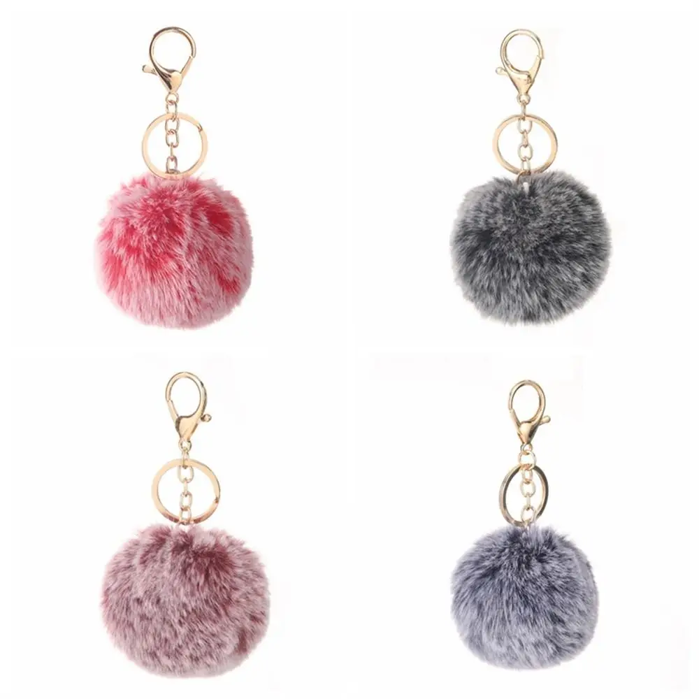 

Plush Rabbit Pom Poms Keychains Fashion Round Soft Fluffy Fur Keyrings Colorful 8cm Fur Ball Key Holder Bag Pendant