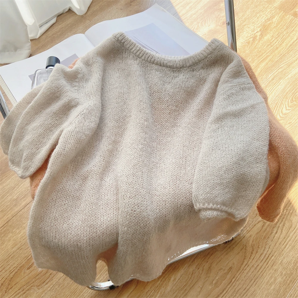 Sarebon Korean Style O-neck Short Knitted Sweaters Women French mohair Fashion Short Sleeve Sun Protection Top
Sarebon Korean Style O-neck Short Knitted Sweaters Women French mohair Fashion Short Sleeve Sun Protection Top