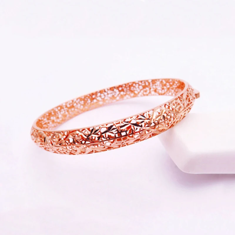 

Classic New 585 Purple Gold Openwork Bracelet for Women 14K Rose Gold Plated Elegant Light Luxury Engagement Party Jewelry