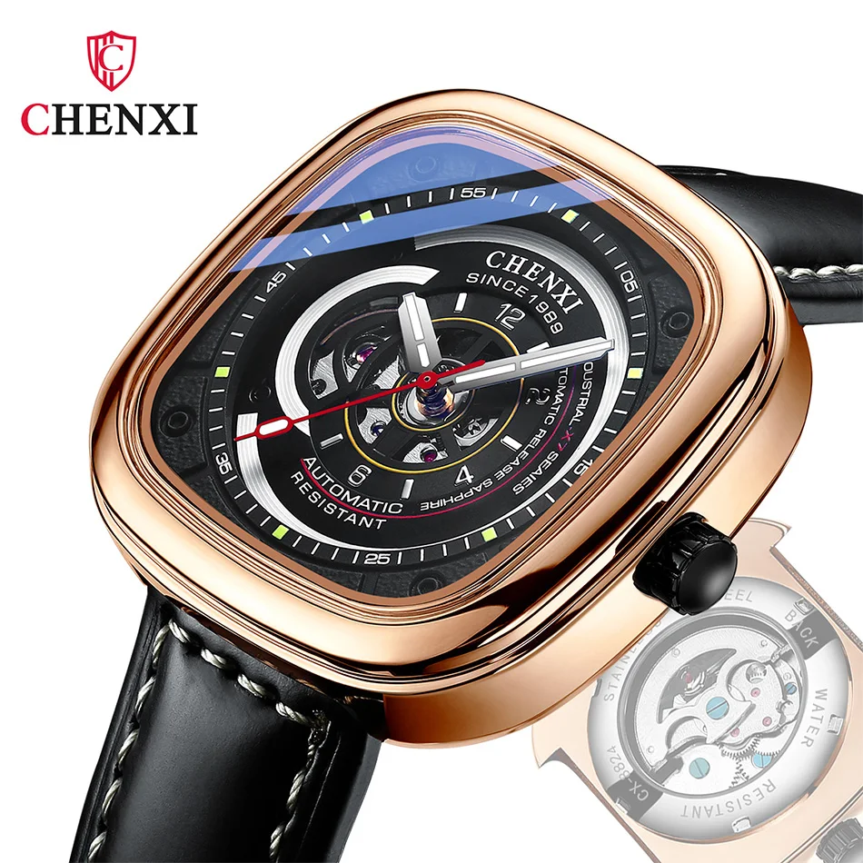 Fashion Chenxi Unique Square Men Automatic Mechanical Watches Creative Casual Male's Watch Genuine Leather Waterproof Wristwatch
Fashion Chenxi Unique Square Men Automatic Mechanical Watches Creative Casual Male's Watch Genuine Leather Waterproof Wristwatch