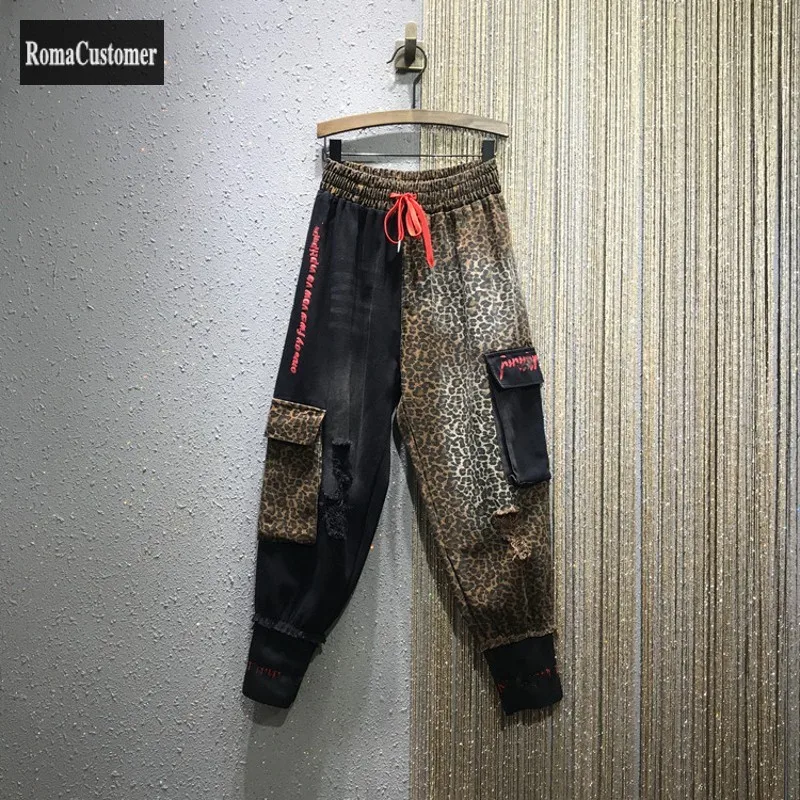 Womens New Trend Leopard Hit Color Big Pocket Elastic Waist Cargo Pants Loose Casual Jeans Fried Street Denim Harem Pants
Womens New Trend Leopard Hit Color Big Pocket Elastic Waist Cargo Pants Loose Casual Jeans Fried Street Denim Harem Pants