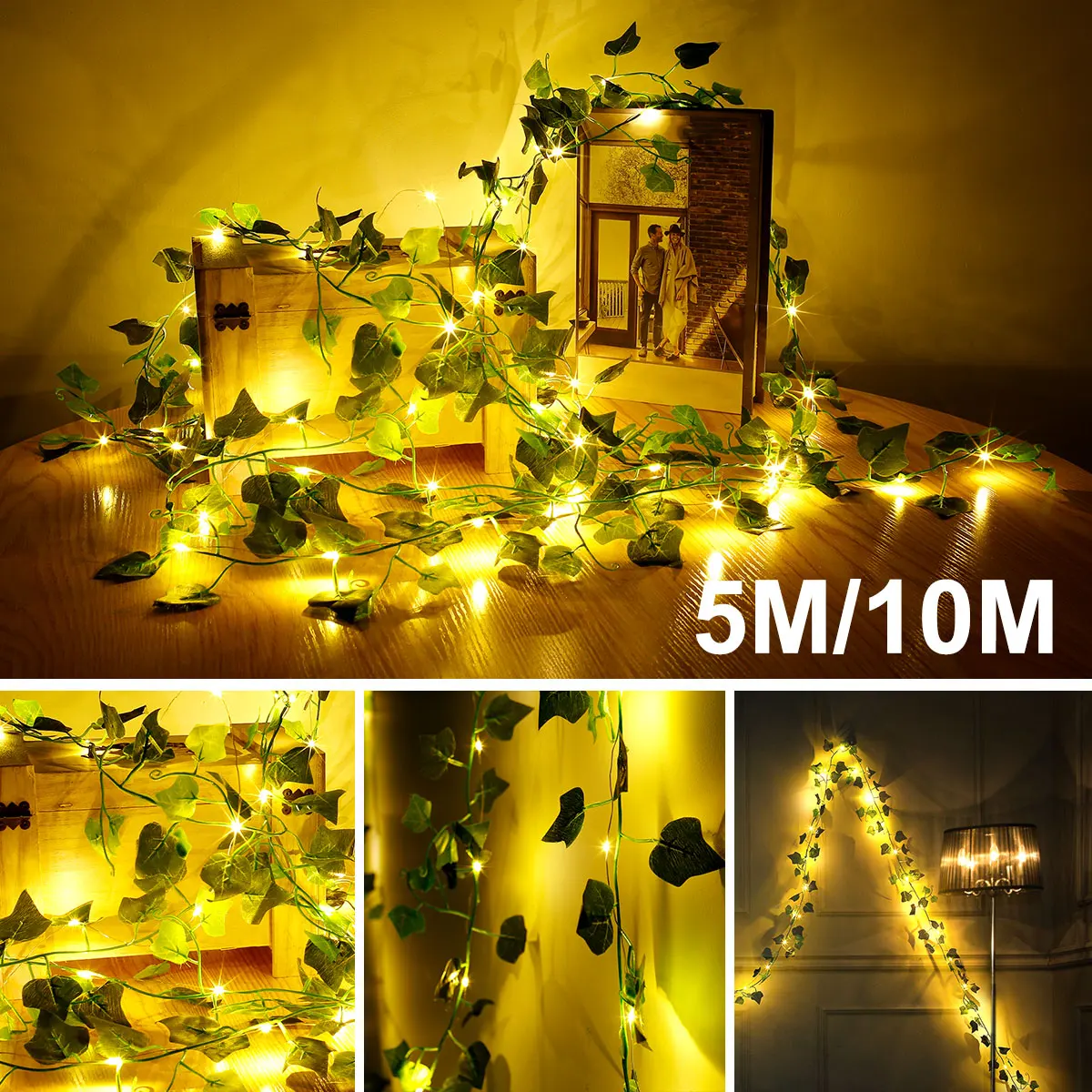 

5m 50LED/10m 100LED Green Maple Leaves Garland String Lights Artificial Wall Hanging Maple Leaves Vine Lights Battery Powered