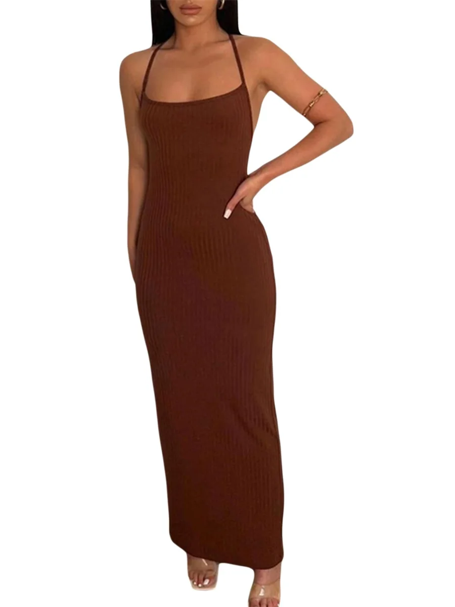 Women s Solid Color Sleeveless Dress Spaghetti Straps Tie Back Summer Party Knitted Long Dress
Women s Solid Color Sleeveless Dress Spaghetti Straps Tie Back Summer Party Knitted Long Dress