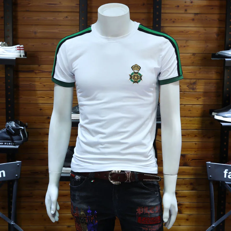 Мужская футболка с коротким рукавом и вышивкой, Повседневная футболка в полоску с круглым вырезом, лето 2022
Мужская футболка с коротким рукавом и вышивкой, Повседневная футболка в полоску с круглым вырезом, лето 2022