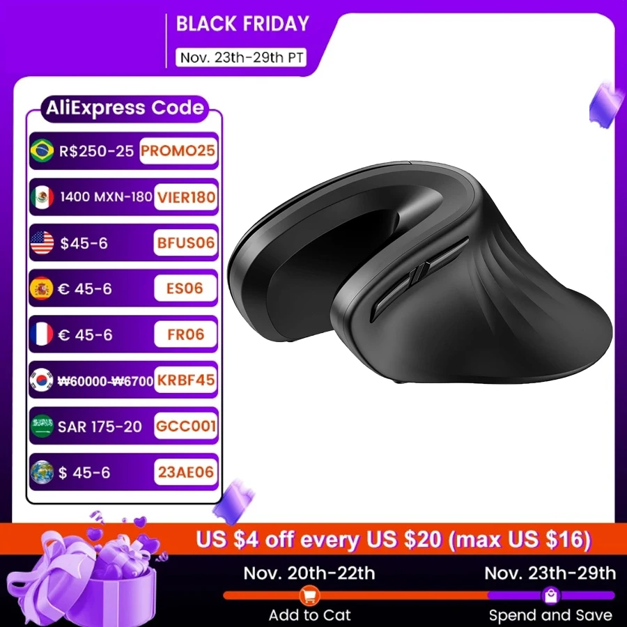 2.4G Wireless Vertical Mouse Bluetooth Ergonomic Silent Optical Mice for Windows Laptop Desktop PC MacBook Android Computer
2.4G Wireless Vertical Mouse Bluetooth Ergonomic Silent Optical Mice for Windows Laptop Desktop PC MacBook Android Computer