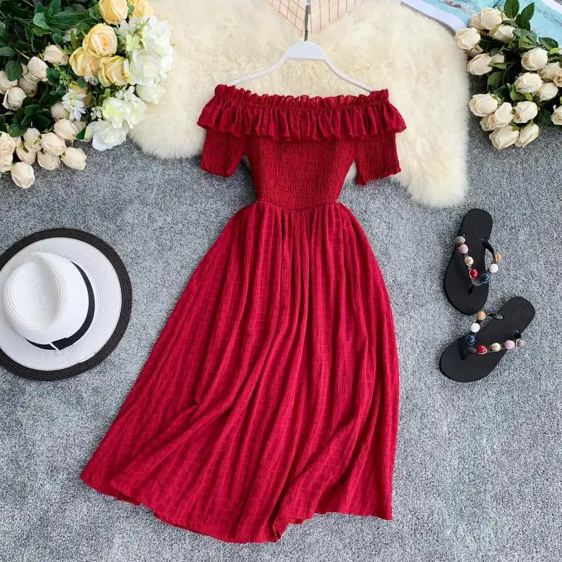 2022 New Solid Color Fungus EdGE Off The Shoulder Short Sleeve Gentle Wind Pleated Waist Slimming Over The Knee Dress
2022 New Solid Color Fungus EdGE Off The Shoulder Short Sleeve Gentle Wind Pleated Waist Slimming Over The Knee Dress