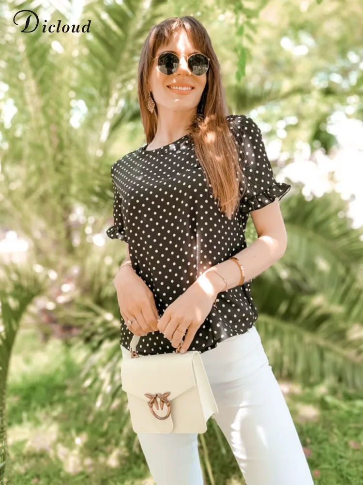 DICLOUD Summer Blouse For Women 2022 Casual Black Polka Dot T-shir Women Short Sleeve Ruffle Basic Tunic Female New Fashion Top
DICLOUD Summer Blouse For Women 2022 Casual Black Polka Dot T-shir Women Short Sleeve Ruffle Basic Tunic Female New Fashion Top