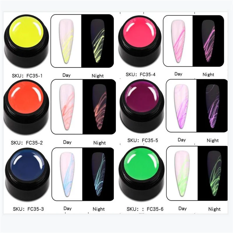 

6Color Luminous Spider Gel 1Pc UV Gel Nail Polish Glow in The Dark Nail Art Drawing Gel for Line Neon Fluorescent Manicure Tools