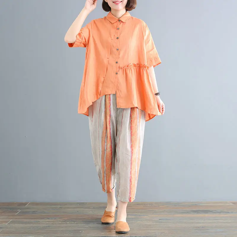 Female 2022 Office Set Asymmetrical Print Shirts Top + Harem Pants Suits Women's Summer Casual Costumes 2 Piece Sets Y818
Female 2022 Office Set Asymmetrical Print Shirts Top + Harem Pants Suits Women's Summer Casual Costumes 2 Piece Sets Y818