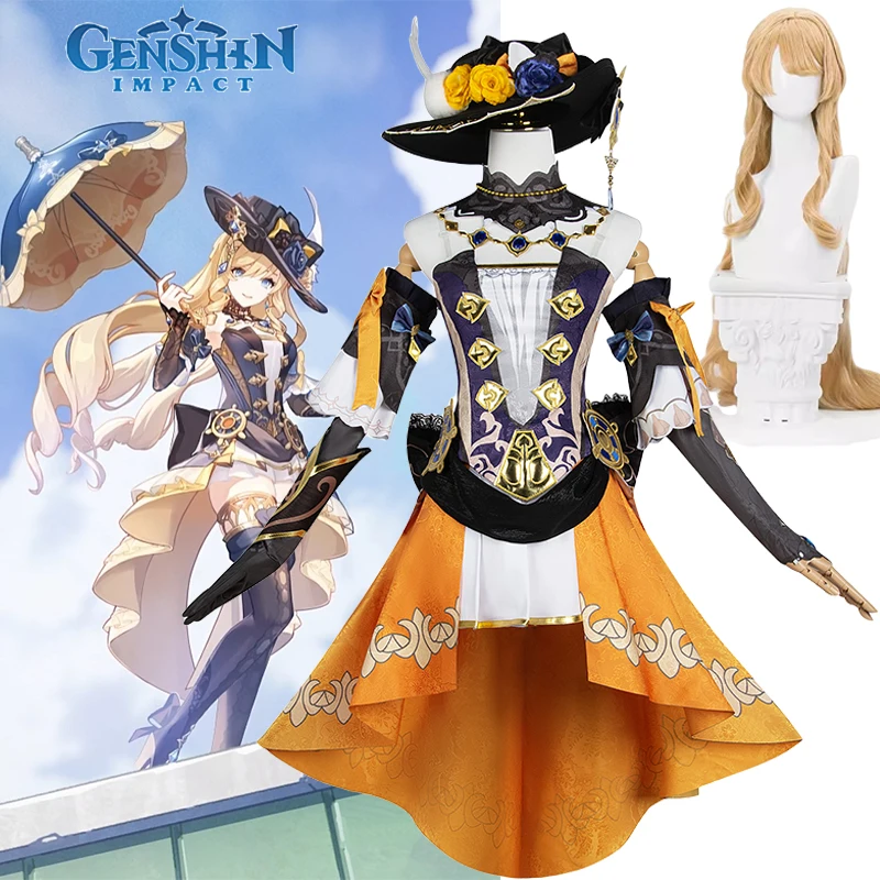 

Костюм для косплея Navia Game Genshin Impact, костюм Фонтейн спина ди росулы, полный комплект, головной убор, парик, костюмы на Хэллоуин для женщин