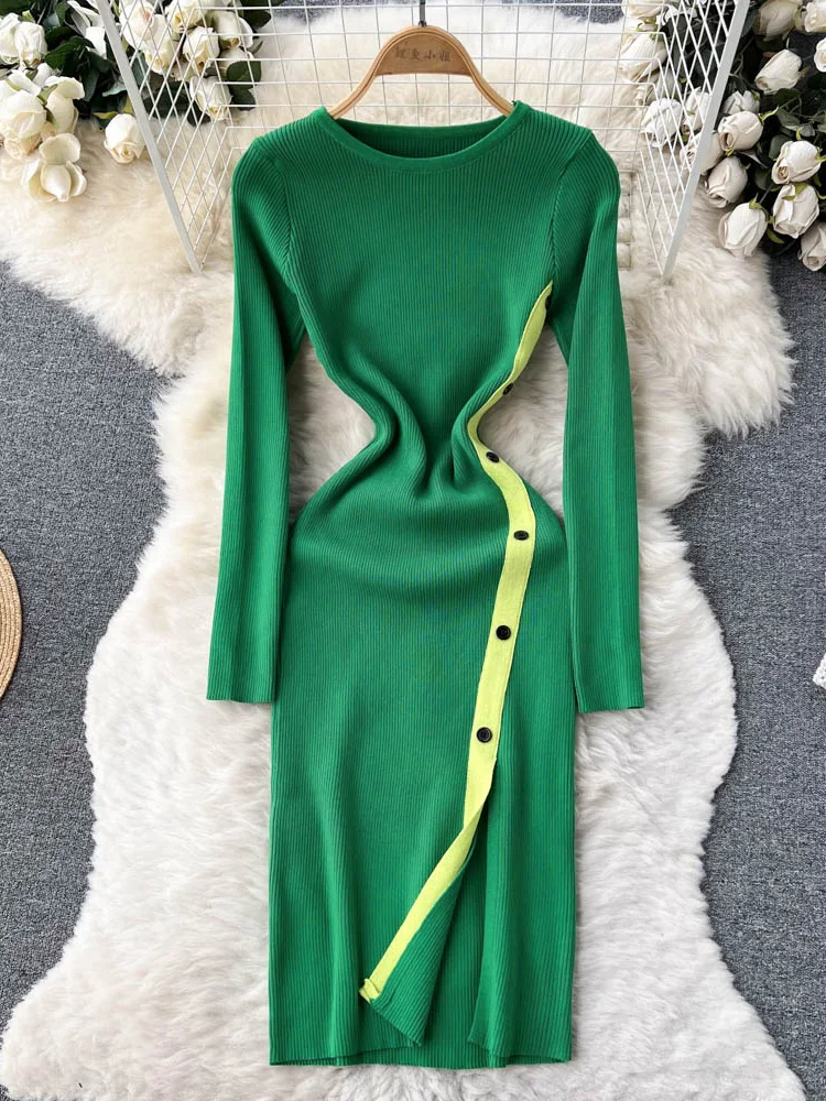 Croysier 2022 Women Button Contrast Trim Elegant Knitted Dress Round Neck Long Sleeve Midi Dress Front Slit Sexy Bodycon Dress
Croysier 2022 Women Button Contrast Trim Elegant Knitted Dress Round Neck Long Sleeve Midi Dress Front Slit Sexy Bodycon Dress