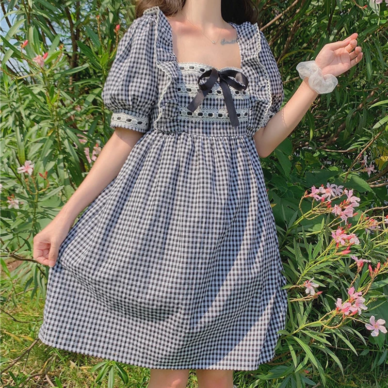 Lucyever Sweet Cute Bow Plaid Lolita Dress Women Summer Square Collar Puff Sleeve Sundress Woman Kawaii Lace Ruffles Mini Dress
Lucyever Sweet Cute Bow Plaid Lolita Dress Women Summer Square Collar Puff Sleeve Sundress Woman Kawaii Lace Ruffles Mini Dress