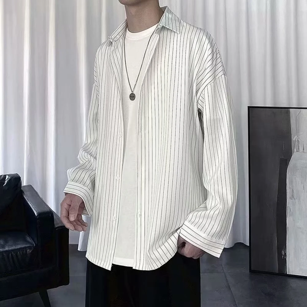 Mens Spring Autumn Korean Casual Fashion Long Sleeve Striped Shirts Outdoor Lapel Baggy Button Tops Versatile Male Shirt
Mens Spring Autumn Korean Casual Fashion Long Sleeve Striped Shirts Outdoor Lapel Baggy Button Tops Versatile Male Shirt