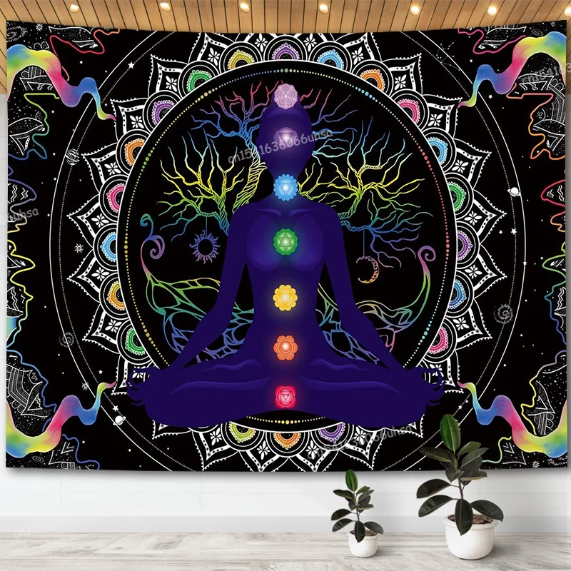 

Seven Chakra Tapestry Yoga Meditation Colorful Mandala Tree Life Tapestries Wall Hanging Living Room Decoration Tarot Tapestrys