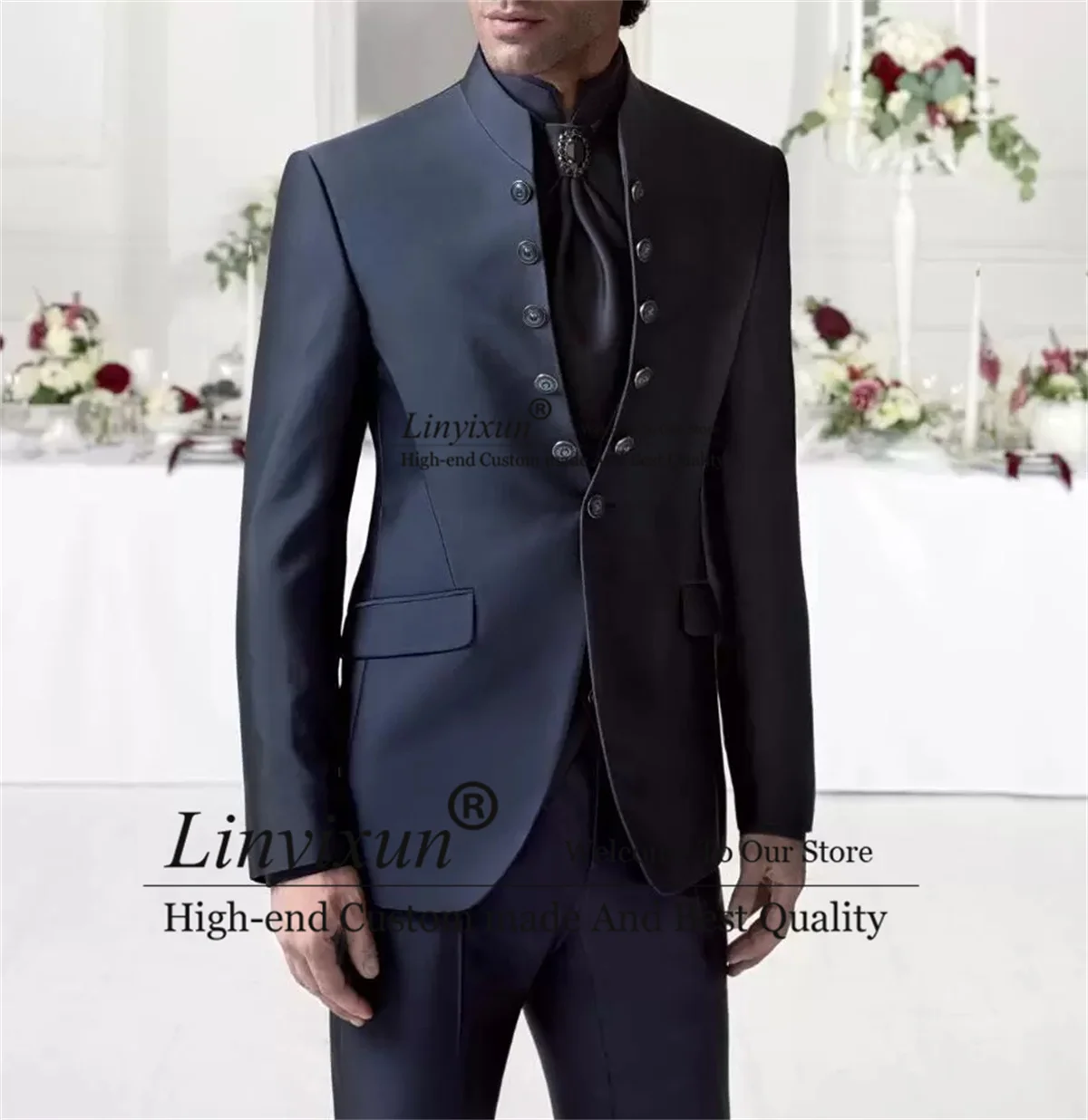 Темно-синие мужские костюмы с воротником-стойкой, облегающие смокинги для жениха, комплект из 3 предметов: куртка, жилет, брюки, свадебный пиджак для жениха
Темно-синие мужские костюмы с воротником-стойкой, облегающие смокинги для жениха, комплект из 3 предметов: куртка, жилет, брюки, свадебный пиджак для жениха