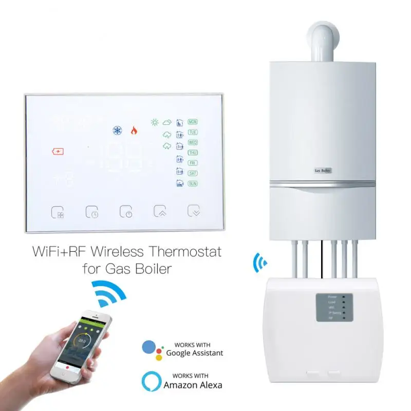 TUYA WiFi RF Thermostat Wireless RF Heating Thermostat For Water/Electric/Gas Boiler Heating Electric APP Remote Control 
TUYA WiFi RF Thermostat Wireless RF Heating Thermostat For Water/Electric/Gas Boiler Heating Electric APP Remote Control