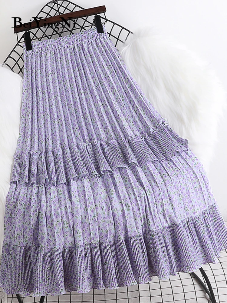 Beiyingni Women Skirt Ruffles Patchwork Floral Printed Vintage High Waist Long Pleated Skirts Korean Casual Summer Purple Faldas
Beiyingni Women Skirt Ruffles Patchwork Floral Printed Vintage High Waist Long Pleated Skirts Korean Casual Summer Purple Faldas
