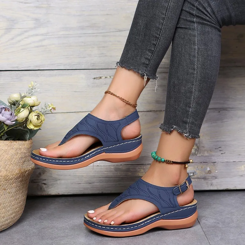 

Summer Orthopedic Sandals Fashion Beach Sandals Embroidery Orthopedic Comfy Slipper Wedge Sandals, Walking Leather Sandals