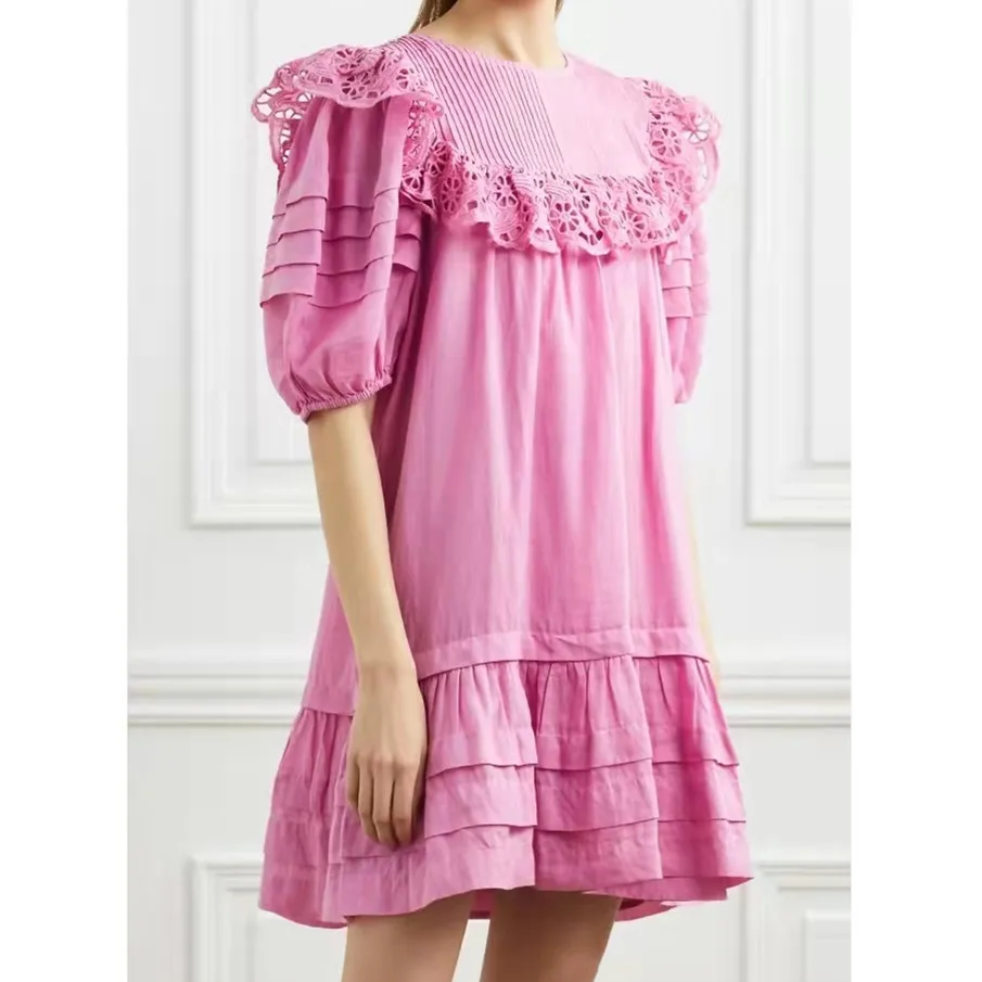 2022 Spring Summer New Women Embroidery Trim Mini Dress Short Lantern Sleeve O-neck Loose Female Robe
2022 Spring Summer New Women Embroidery Trim Mini Dress Short Lantern Sleeve O-neck Loose Female Robe