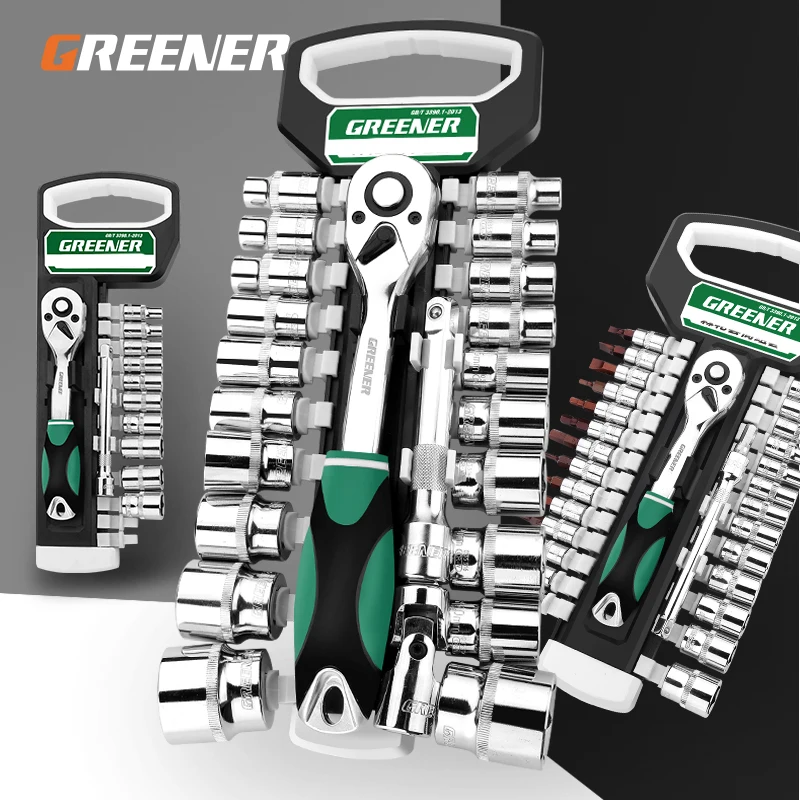 Greener Ratchet Wrench Tool Set Socket Set Chrome Steel Vanadium Professional Auto Repair Tools Kit components Multifunctional 
Greener Ratchet Wrench Tool Set Socket Set Chrome Steel Vanadium Professional Auto Repair Tools Kit components Multifunctional