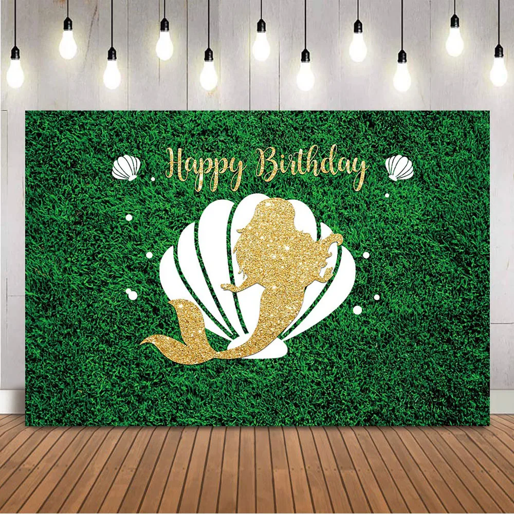 Green Grass Birthday Backdrop Gold Glitter Mermaid Photo Background White Shell Liltle Princess Newborn Girls Photocall Props
Green Grass Birthday Backdrop Gold Glitter Mermaid Photo Background White Shell Liltle Princess Newborn Girls Photocall Props
