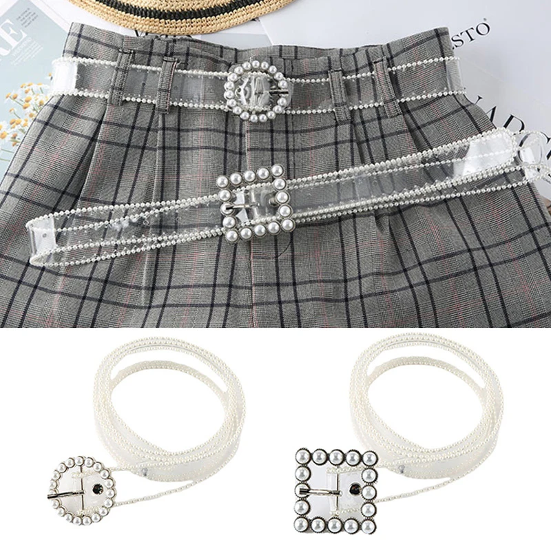 Inlaid Pearls Clear Waist Belt New Fashion Transparent PVC Belts Buckle Pin Waist Strap Pearl Edge Decorative Waistbands
Inlaid Pearls Clear Waist Belt New Fashion Transparent PVC Belts Buckle Pin Waist Strap Pearl Edge Decorative Waistbands
