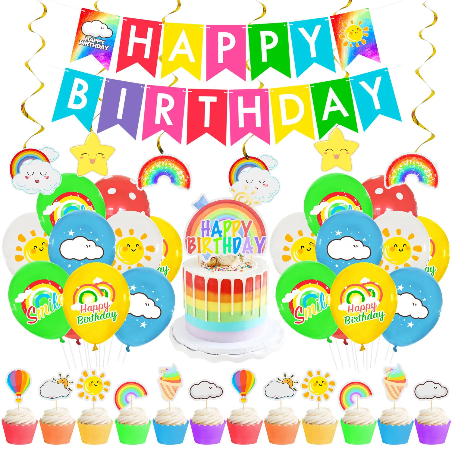 Sursurprise Rainbow Cloud Themed Birthday Party Decorations for Kids Cartoon Rainbow Balloon Birthday Banner Cake Topper Kit
Sursurprise Rainbow Cloud Themed Birthday Party Decorations for Kids Cartoon Rainbow Balloon Birthday Banner Cake Topper Kit